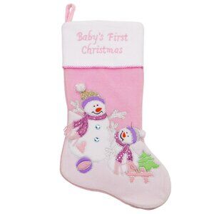 Northlight Baby's First Christmas Velveteen Snowman Christmas Stocking - Pink -